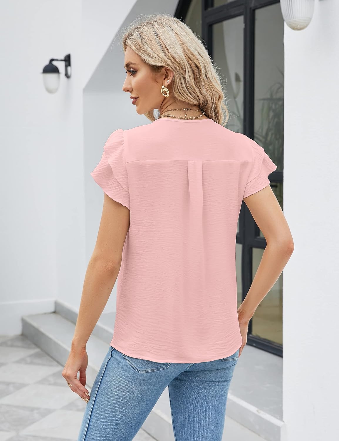 Blooming Jelly Womens Dressy Casual Shirts Short Sleeve V Neck Work Blouse Business Casual Summer Tops 2025