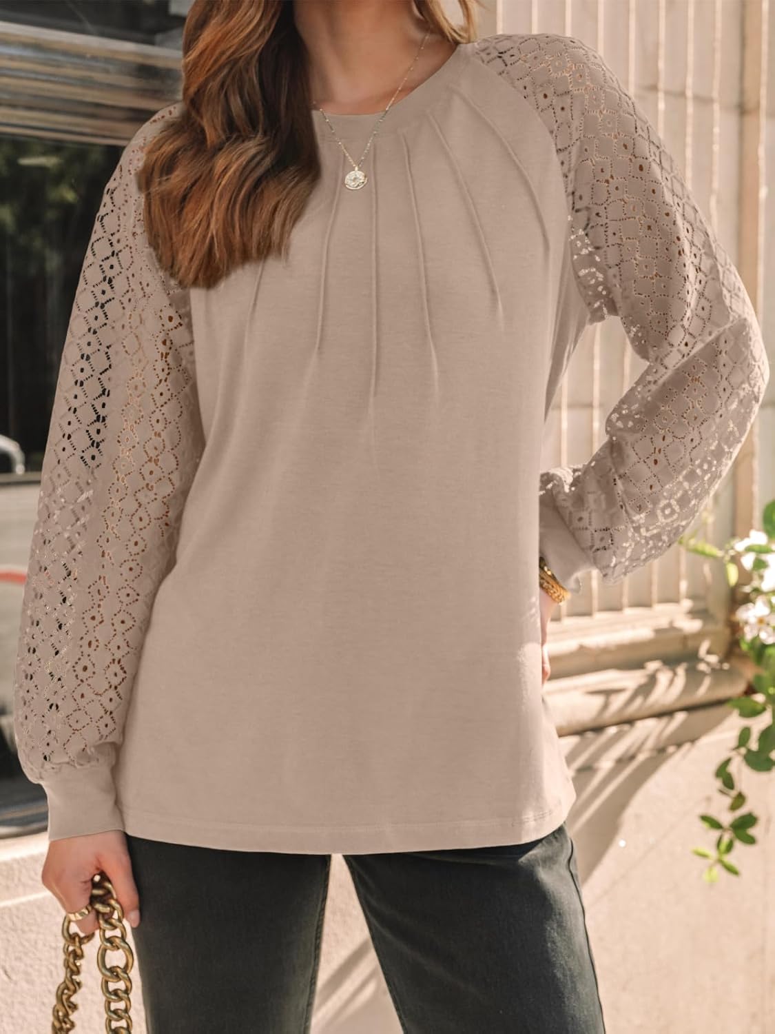 AUTOMET Womens Long Sleeve Shirts Pleated Lace Tops Fall Fashion Outfits Business Casual Blouses
